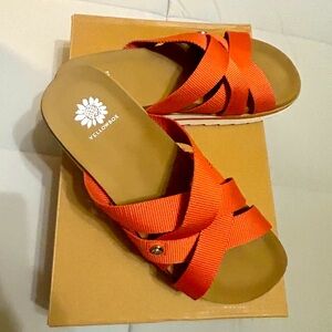 Yellow Box boutique brand strappy slip-on wedge sandal.